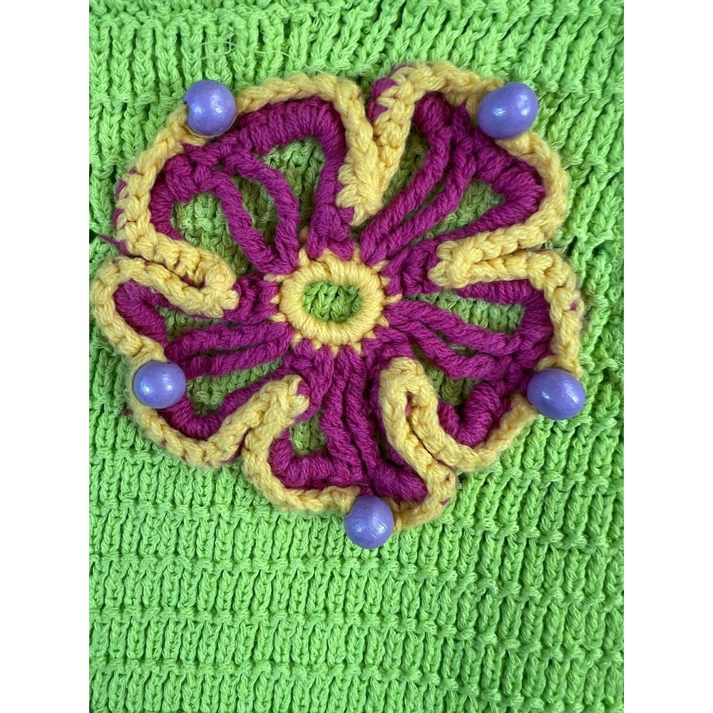 Zara Crochet Tank Top Small Neon Green 3D Floral Beaded Cropped Boho Festival - Picture 5 of 10